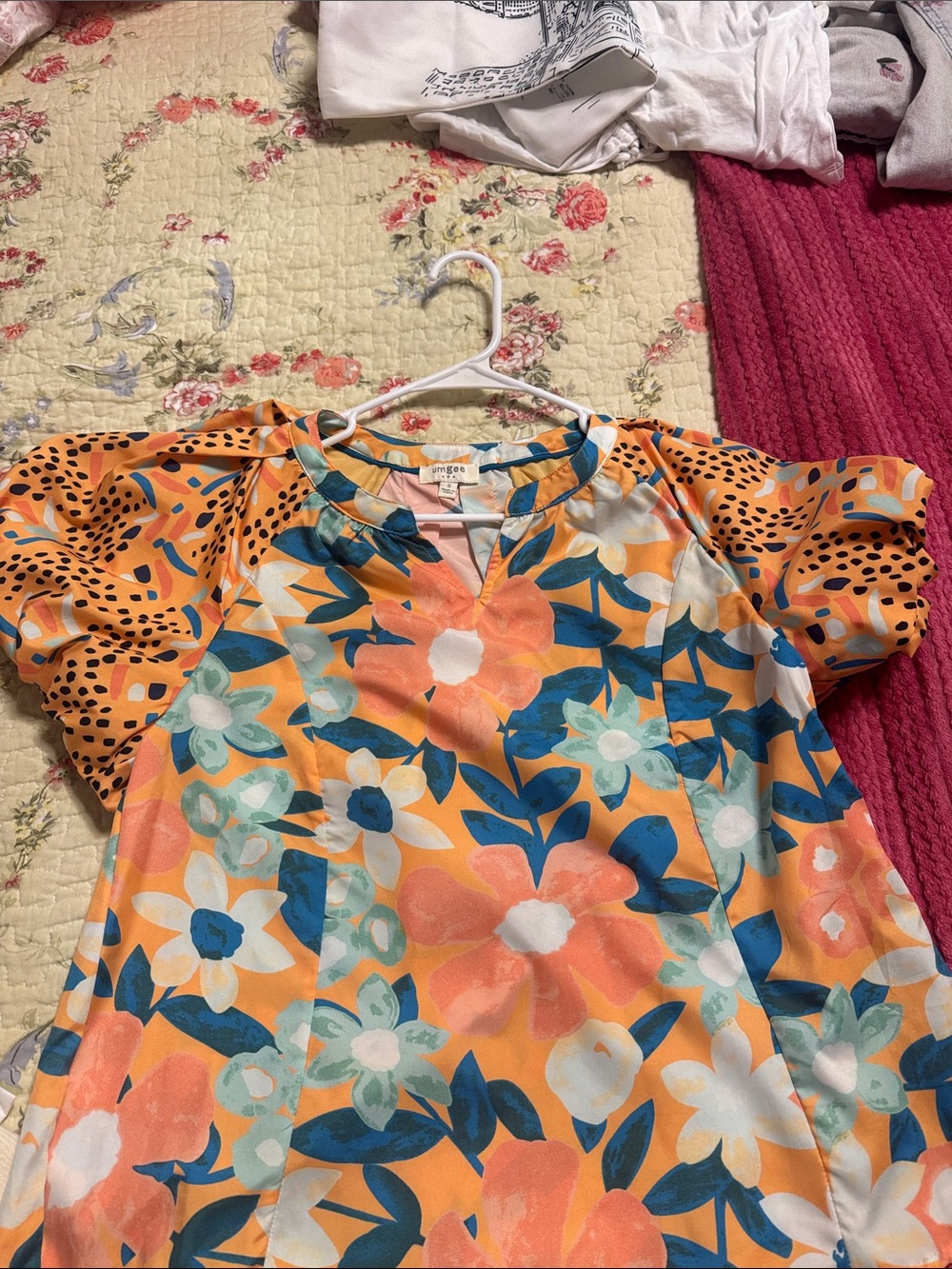Ladies Floral Short-Sleeve Top - Orange Multi